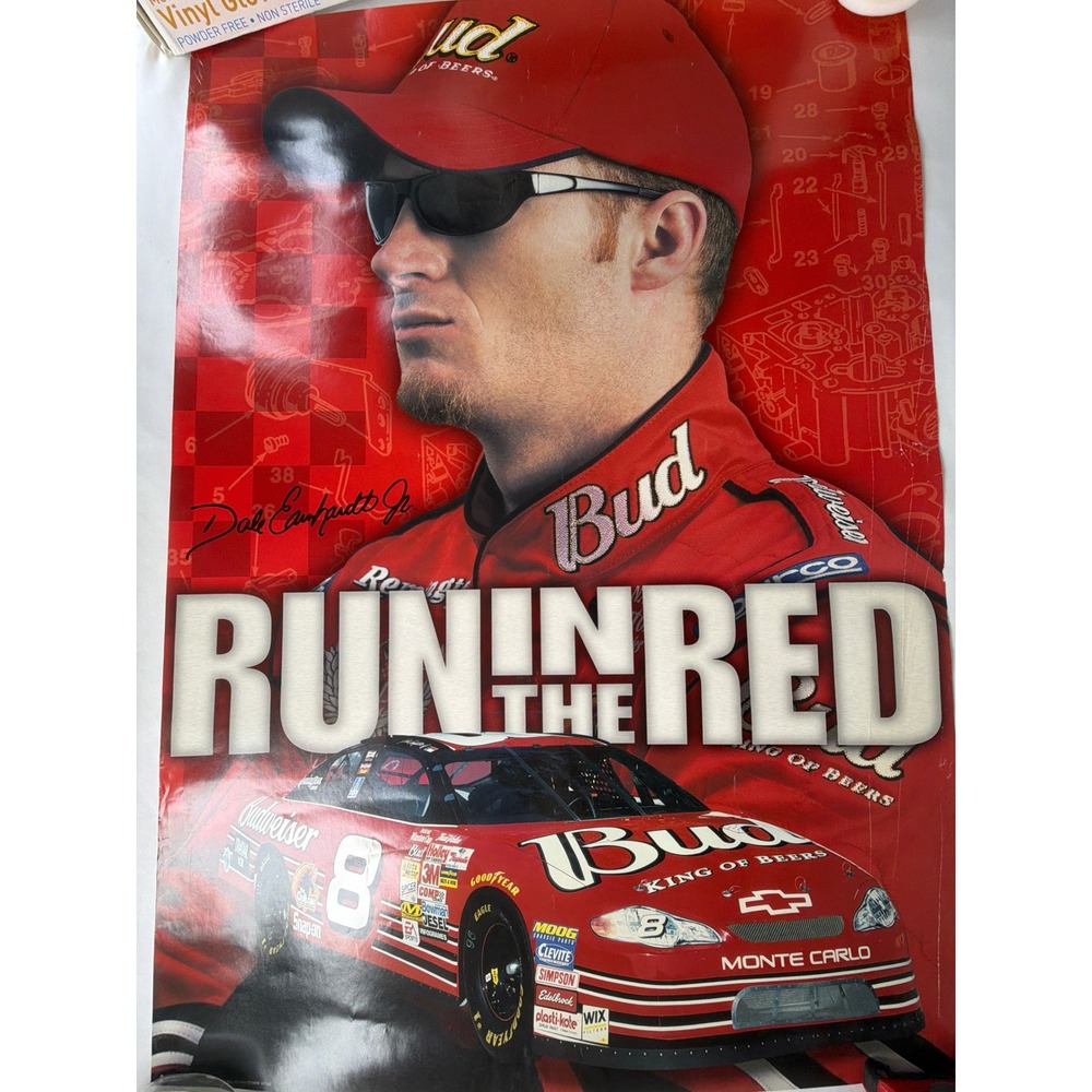 Vintage 2001 Budweiser Dale Earnhardt Jr NASCAR Poster 27x19 Red Good